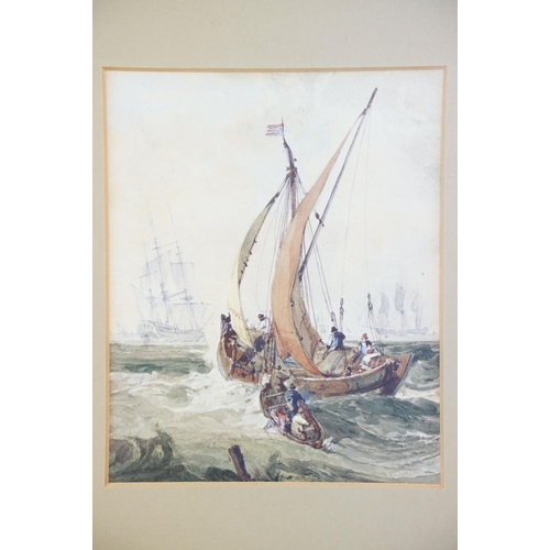 479 - English School, ships at sea, watercolour, a pair, label verso suggests ' Phillips auctioneers say t... 