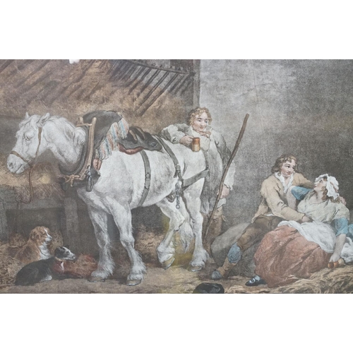 482 - Two 19th Century coloured lithograph prints to include ' the Carriers Stable ' and ' The cowherd and... 