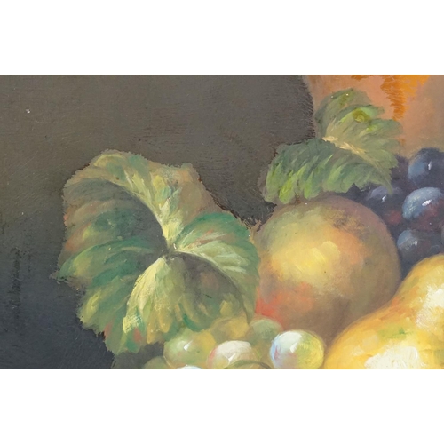 485 - 20th Century oil on board painting depicting a still life of fruit. Sigen to lower right corner ' I ... 