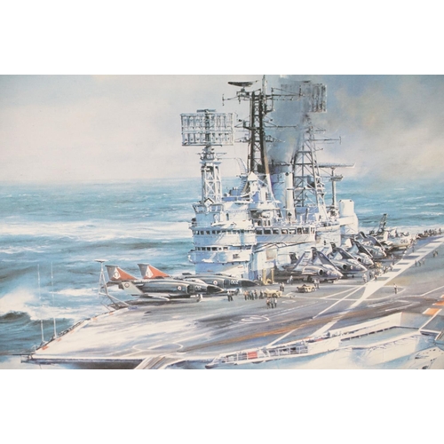 489 - Two Robert Taylor prints to include a HMS Belfast print signed by Captain Sir Frederick Parham, and ... 