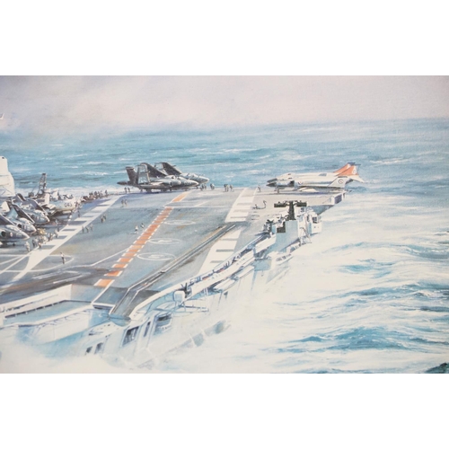 489 - Two Robert Taylor prints to include a HMS Belfast print signed by Captain Sir Frederick Parham, and ... 