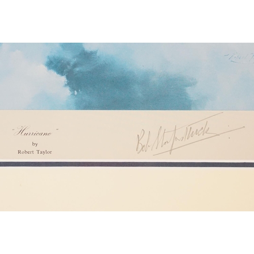 495 - Two Robert Taylor signed aviation prints to include ' Hurricane ' (signed by Bob Stanford Tuck), and... 