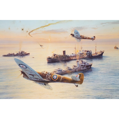 495 - Two Robert Taylor signed aviation prints to include ' Hurricane ' (signed by Bob Stanford Tuck), and... 