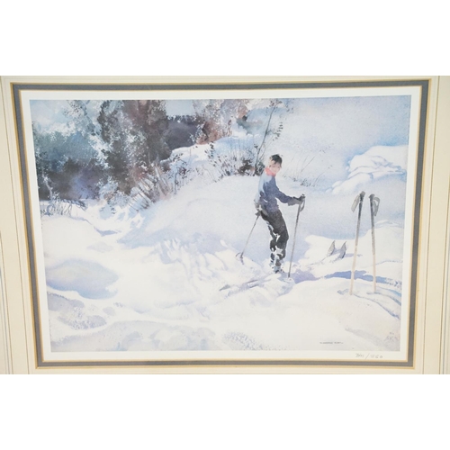 506 - Limited edition William Russell Flint print featuring a woman skiing (341/850), together with an oil... 