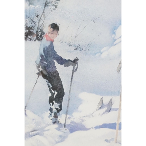 506 - Limited edition William Russell Flint print featuring a woman skiing (341/850), together with an oil... 