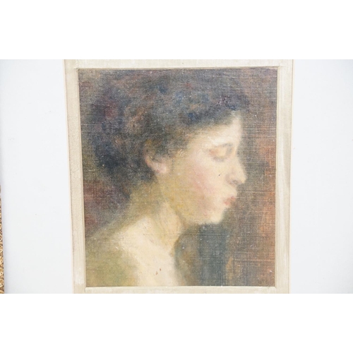 508 - Early 20th century English School Pierced Gilt Framed Oil Painting Portrait of a Girl in profile, 16... 