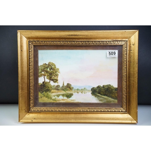 509 - Ray Arthur, Oil on Canvas Early Morning View of the River Izonzo, 20cm x 30cm