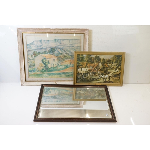 515 - Large Cezanne print in a mid Century frame (a/f), together with a bevelled edge mirror and a Marsden... 