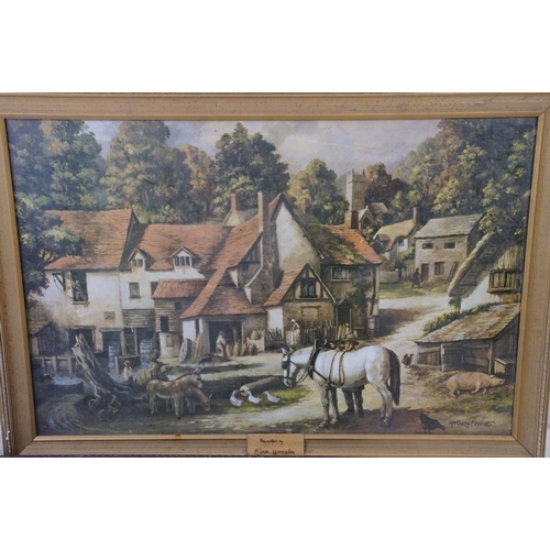 515 - Large Cezanne print in a mid Century frame (a/f), together with a bevelled edge mirror and a Marsden... 