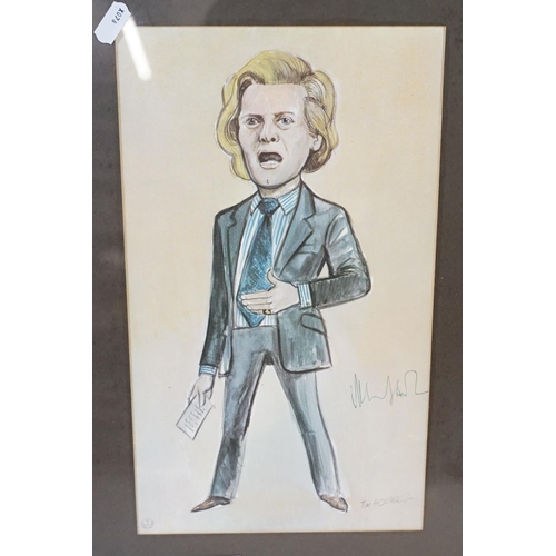 518 - Two Tim Holder prints to include Margaret Thatcher (signed by Margaret Thatcher) and Michael Heselti... 