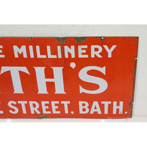 522 - Early 20th Century local interest Worth's Fashionable Millinery Southgate Street, Bath enamel sign h... 