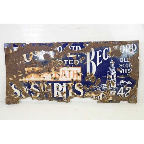 523 - Advertising - A vintage Bath spirits retailer enamel advertising sign, reads 'Beckford Old Scotch Wh... 