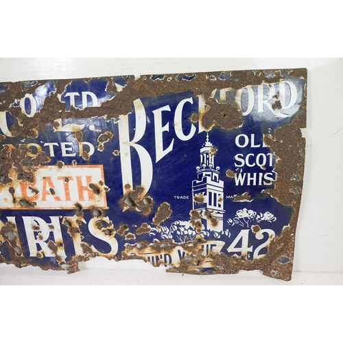 523 - Advertising - A vintage Bath spirits retailer enamel advertising sign, reads 'Beckford Old Scotch Wh... 