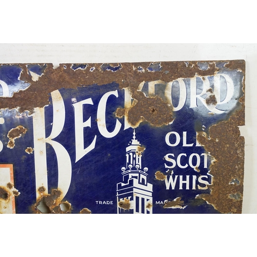 523 - Advertising - A vintage Bath spirits retailer enamel advertising sign, reads 'Beckford Old Scotch Wh... 