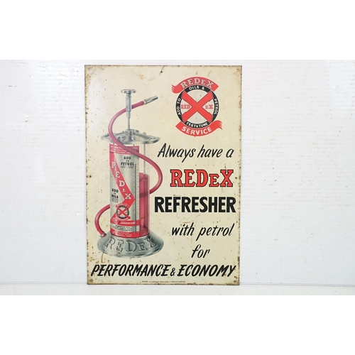 524 - Vintage Redex tin plate refresher advertising sign featuring a oil can with black and red lettering.... 