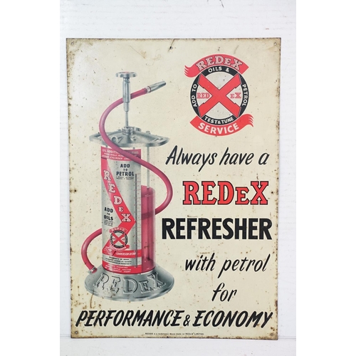 524 - Vintage Redex tin plate refresher advertising sign featuring a oil can with black and red lettering.... 