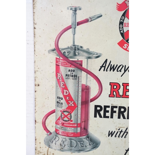 524 - Vintage Redex tin plate refresher advertising sign featuring a oil can with black and red lettering.... 