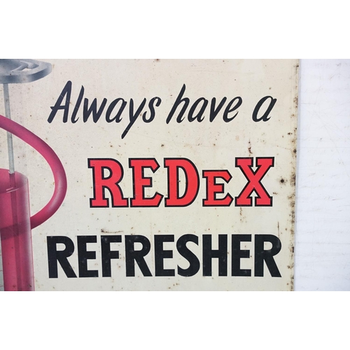 524 - Vintage Redex tin plate refresher advertising sign featuring a oil can with black and red lettering.... 