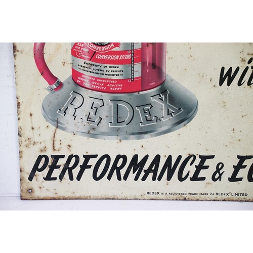 524 - Vintage Redex tin plate refresher advertising sign featuring a oil can with black and red lettering.... 