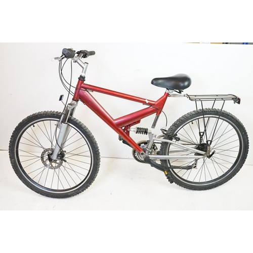 376 - Raleigh Bikes mountain bike, in metallic red, with Shimano gears, Selle Royal saddle, suspension, an... 