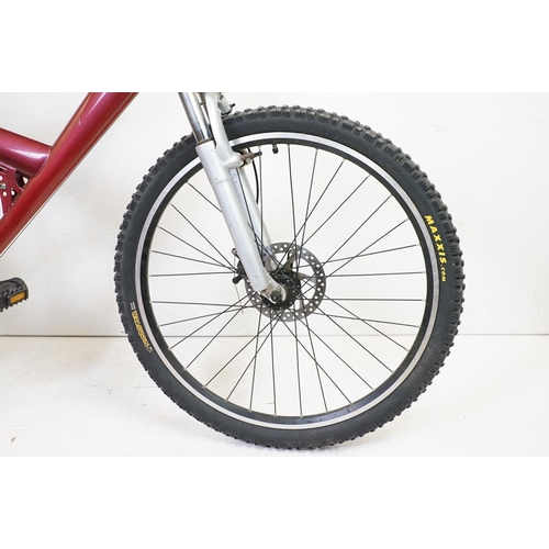 376 - Raleigh Bikes mountain bike, in metallic red, with Shimano gears, Selle Royal saddle, suspension, an... 