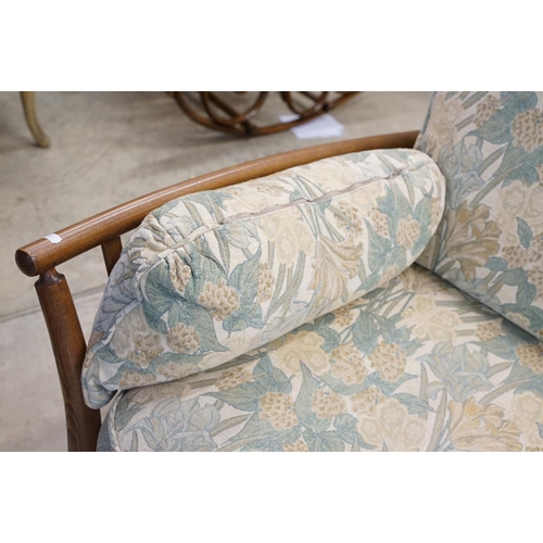 571 - Ercol ' Renaissance ' Elm High Back Three Piece Suite with floral pattern upholstery comprising Sofa... 