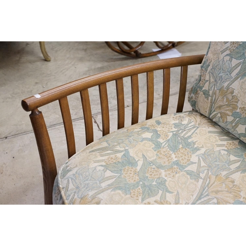 571 - Ercol ' Renaissance ' Elm High Back Three Piece Suite with floral pattern upholstery comprising Sofa... 