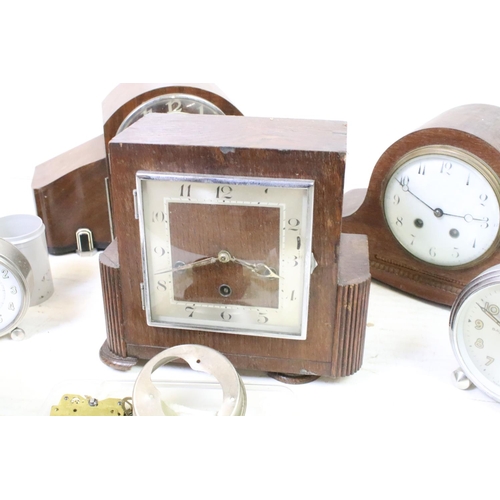 378 - Collection of clocks & clock parts to include an Art Deco mahogany mantle clock, Bayard Stentor repe... 