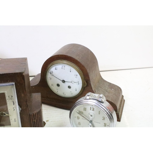 378 - Collection of clocks & clock parts to include an Art Deco mahogany mantle clock, Bayard Stentor repe... 