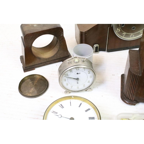 378 - Collection of clocks & clock parts to include an Art Deco mahogany mantle clock, Bayard Stentor repe... 