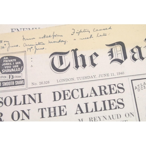 387 - A collection of approx 100 copies of the Daily Telegraph newspapers form World War Two dating from 1... 