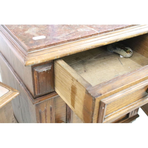 544 - Three French Walnut Pot Cupboards, two with marble tops, one lacking marble top, largest 88cm high x... 