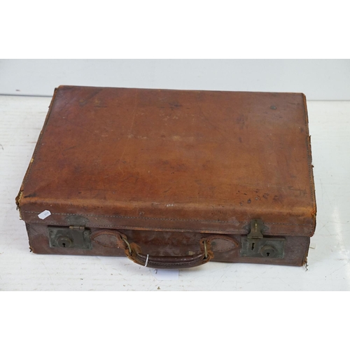 377 - Vintage Luggage - A collection of six leather cases and briefcases (largest approx 66cm W x 35cm H),... 