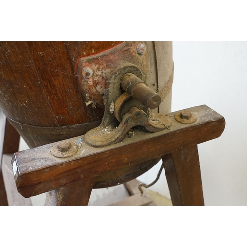 585 - Early 20th century ' Bamber & Co of Preston ' Metal Bound Coopered Oak Butter Churn held on a stand,... 