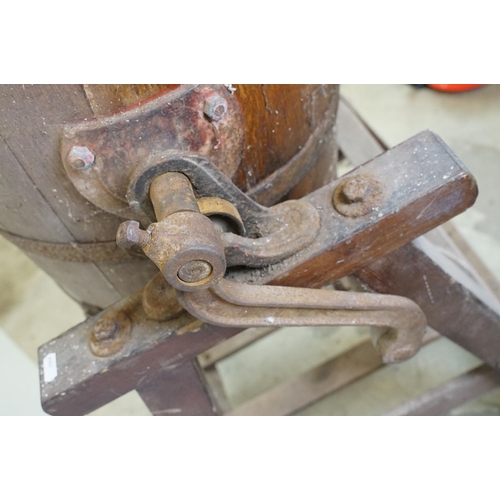 585 - Early 20th century ' Bamber & Co of Preston ' Metal Bound Coopered Oak Butter Churn held on a stand,... 