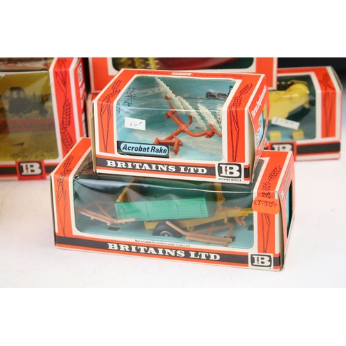 1088 - 12 Boxed Britains Farm Implements to include 9546 Ploughs, 9540 Manure Spreader, 9600 Post Hole Digg... 