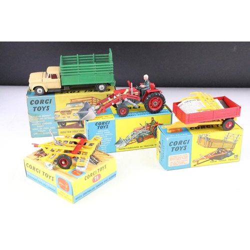 1337 - Four boxed Corgi farm related diecast models to include 69 Massey Ferguson 165 Tractor with shovel (... 