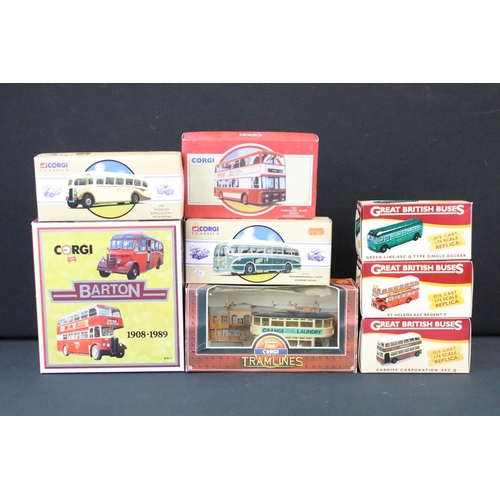 1032 - 19 Boxed diecast models buses / coaches to include 13 x Atlas Editions Great British Buses, Corgi 47... 