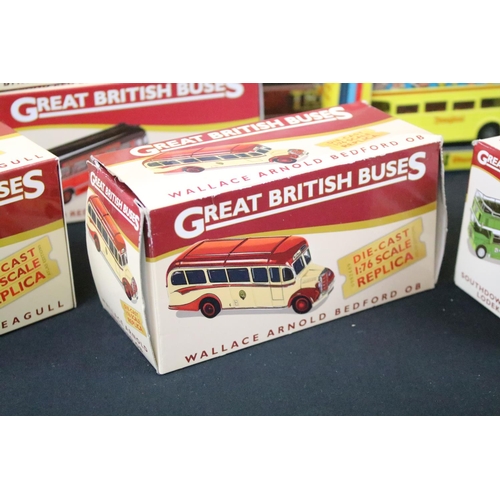 1032 - 19 Boxed diecast models buses / coaches to include 13 x Atlas Editions Great British Buses, Corgi 47... 