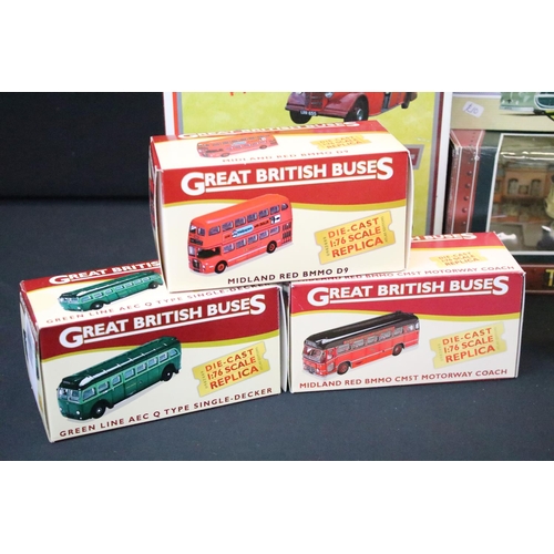 1032 - 19 Boxed diecast models buses / coaches to include 13 x Atlas Editions Great British Buses, Corgi 47... 