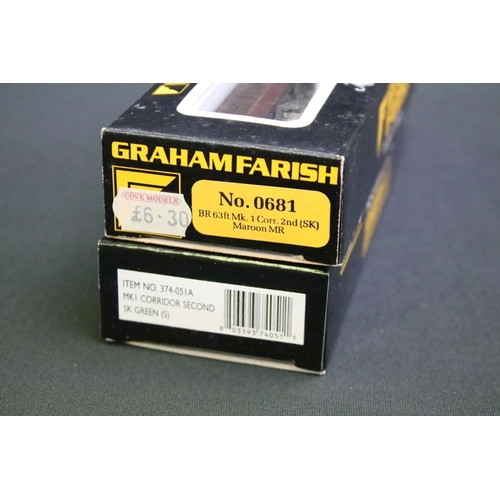 69 - 60 Boxed Graham Farish N gauge items of rolling stock to include 0691 BR 3ft Mk 1 Corr Brake maroon ... 