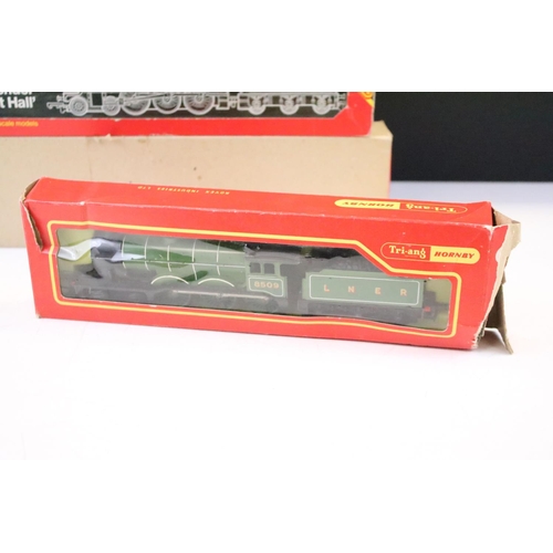 91 - Four boxed Triang / Hornby locomotives to include R356S Batt;le of Britain Class Loco Winston Church... 