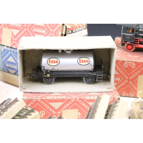 93 - Collection of Marklin HO gauge model railway to include 2 x boxed locomotives (F800 4-6-2 with tende... 