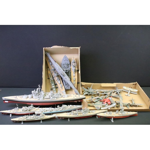 1210 - Collection of 11 kit built plastic model military ships, mostly battleships, also featuring a German... 