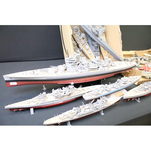 1210 - Collection of 11 kit built plastic model military ships, mostly battleships, also featuring a German... 