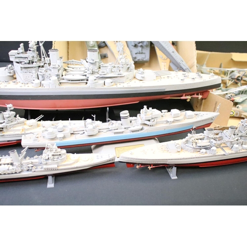 1210 - Collection of 11 kit built plastic model military ships, mostly battleships, also featuring a German... 