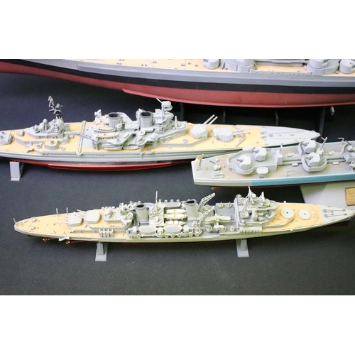 1210 - Collection of 11 kit built plastic model military ships, mostly battleships, also featuring a German... 