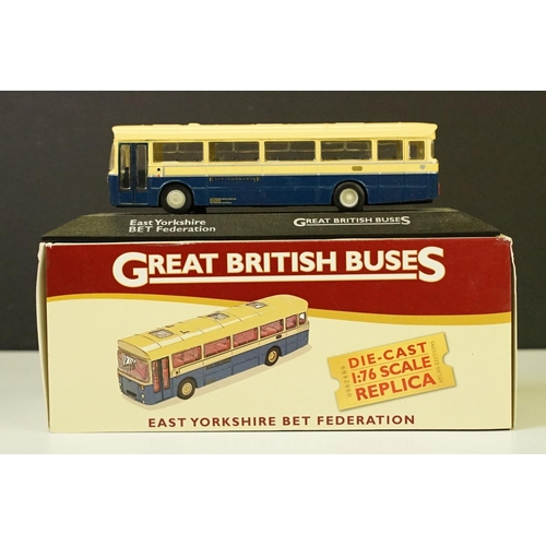 1060 - 18 Boxed Atlas Editions Great British Buses 1/76 scale diecast models. (Diecast ex, boxes show some ... 