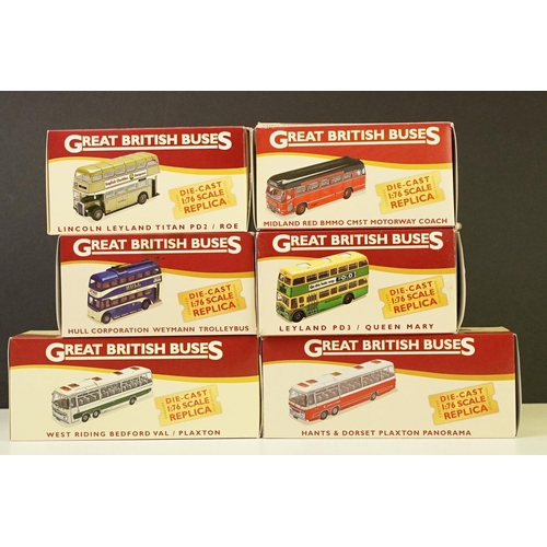 1060 - 18 Boxed Atlas Editions Great British Buses 1/76 scale diecast models. (Diecast ex, boxes show some ... 