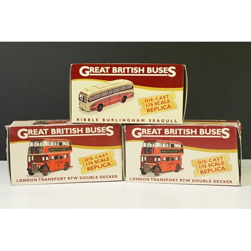 1060 - 18 Boxed Atlas Editions Great British Buses 1/76 scale diecast models. (Diecast ex, boxes show some ... 